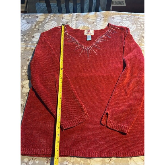 Quacker Factory Women's Red Holiday Sweater With Beading And Sequins XL Dressy - Picture 3 of 4